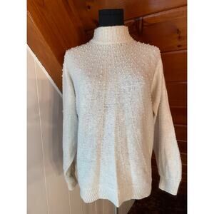 Vintage 80s Cezanne Silk & Rabbit Hair Blend White Sweater with Pearls sz M